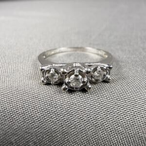Vintage 14K White Gold 3 Diamond Ring AAJ Fine Jewelry Past Present Future
